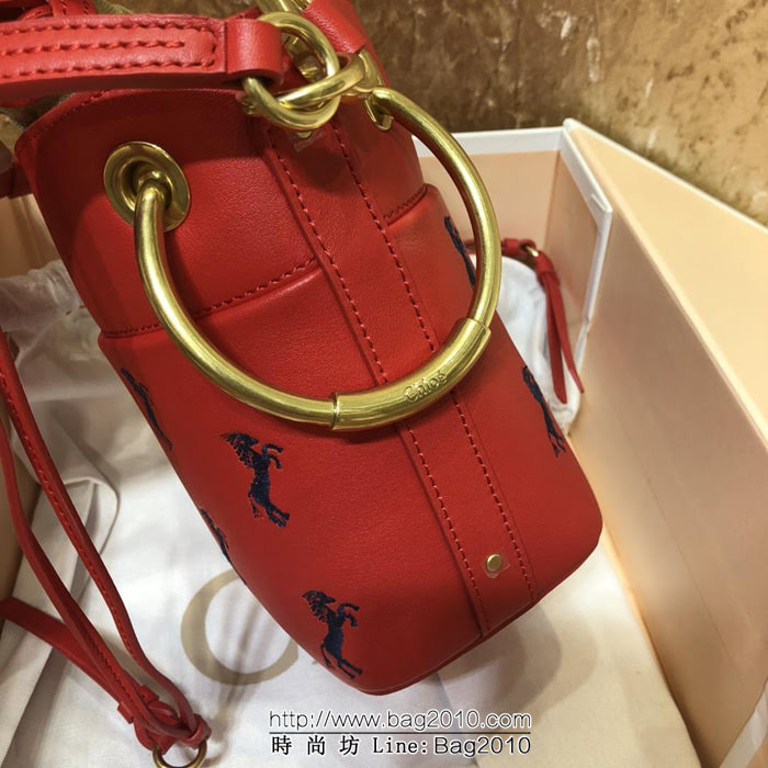 Chloe克洛伊 2018秋季系列 紅色圖騰貼繡 定制款限量小馬刺繡 Roy水桶包 唐嫣同款  ypk1006
